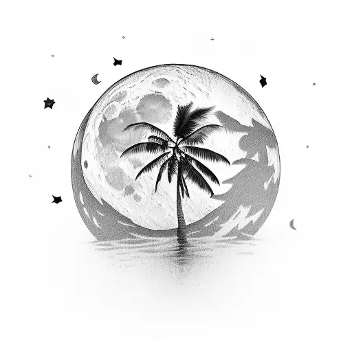 Moon Palmtrees Night Beach