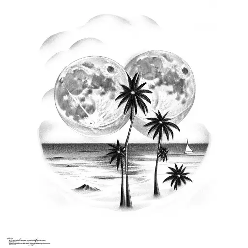 Moon Palmtrees Night Beach