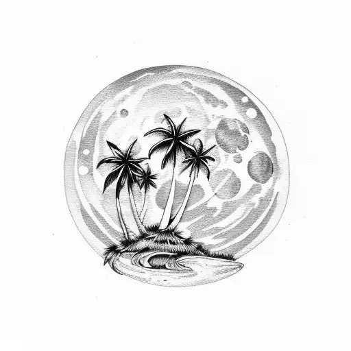 Moon Stars Sea Palmtrees Night