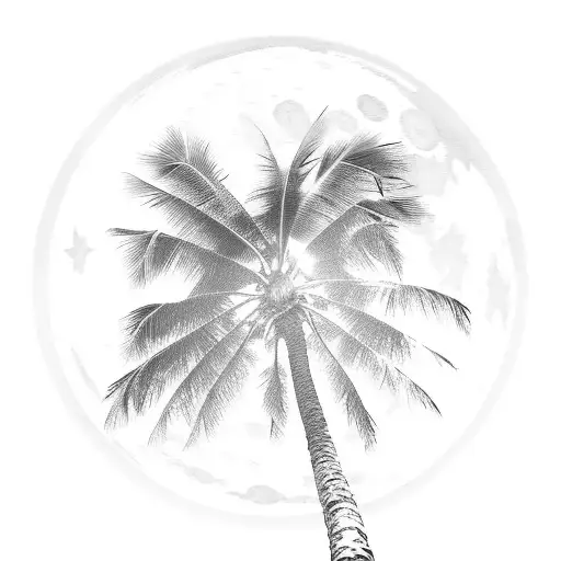 Moon Stars Beach Palmtrees Night