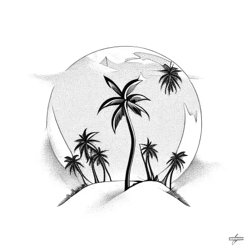 Moon Stars Beach Palmtrees Night