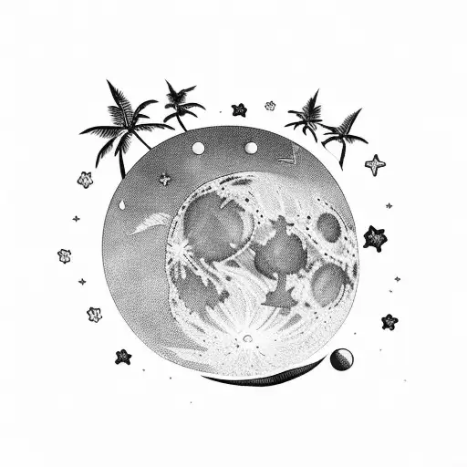 Moon Stars Beach Palmtrees Night