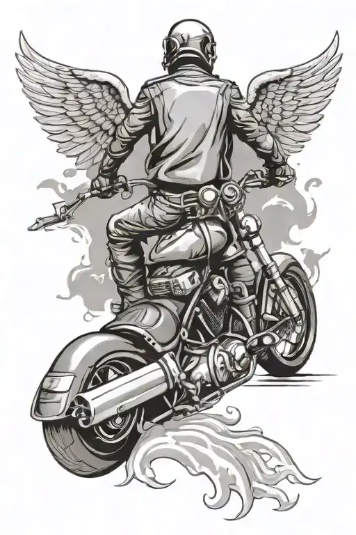 Motorcycle With Guardian Angel Following