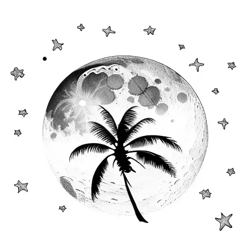 Moon Stars Beach Palmtrees Night