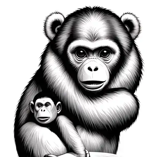 Mamabear Holding A Baby Monkey In Her Arms