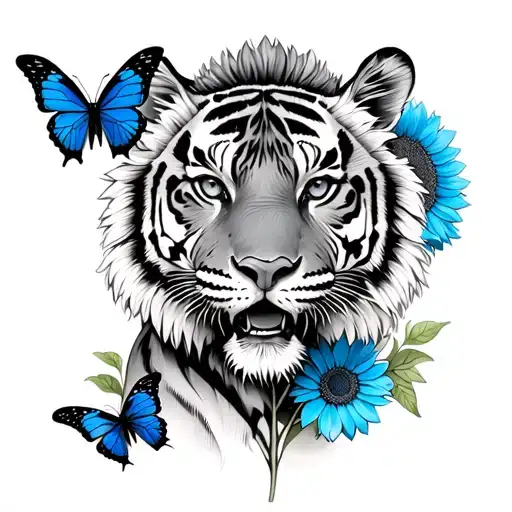 Sunflowers Blue Butterflies Baby Tiger Never Tip Your Crown