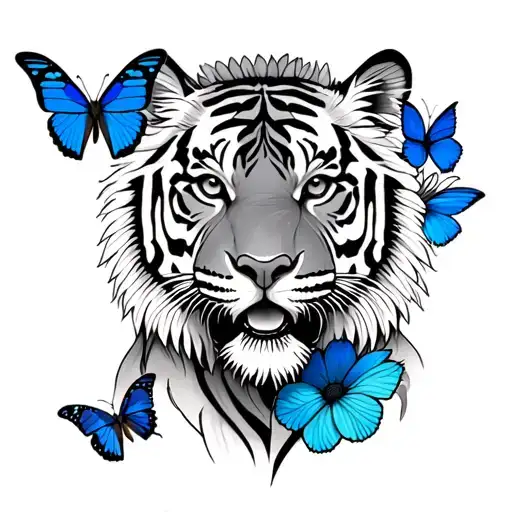 Sunflowers Blue Butterflies Baby Tiger Never Tip Your Crown