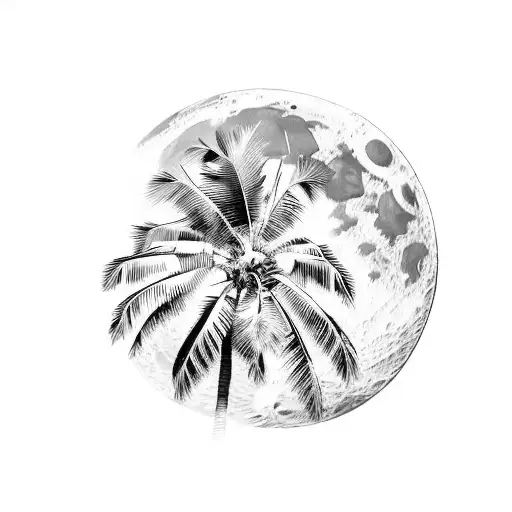 Moon Palmtrees Sea