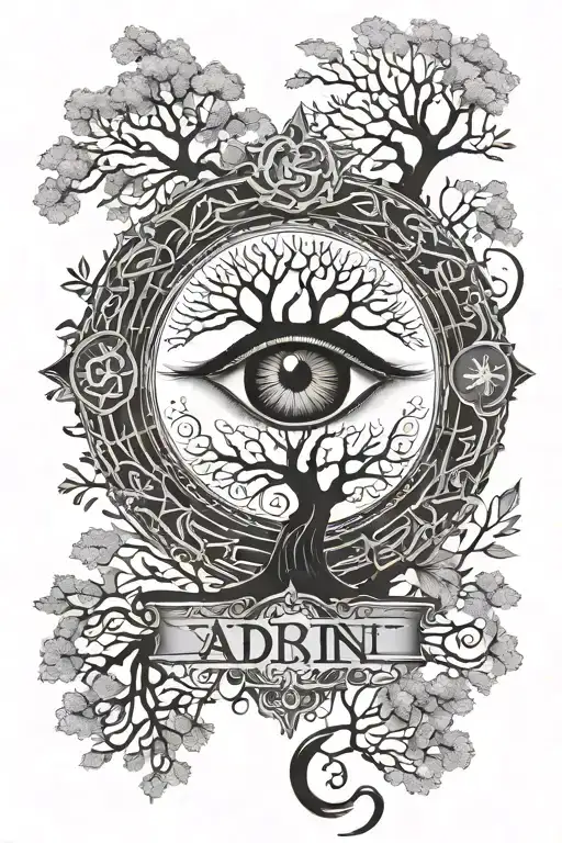 Odin's Eye With Tree Branches With Family Members Names