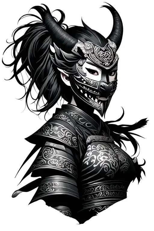 Female Oni Samurai With Half Mask