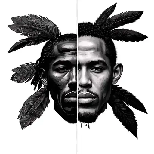 Half African Half Indigenous Man's Face Split Same Face