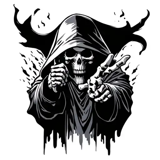 Grim Reaper Pointing His Finger Bones Emerging