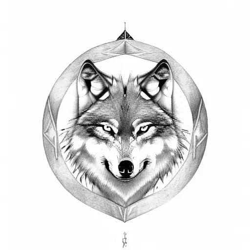 Wolf With Viking Runes And Symbols Incorporated Into Its Fur