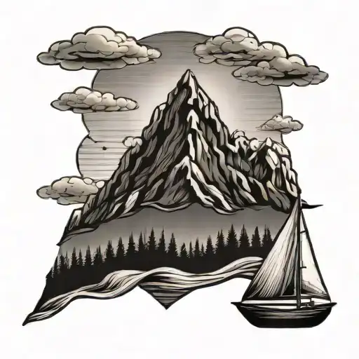 Mountain With Sailboat
