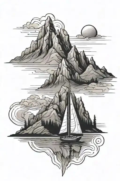 Mountain With Sailboat