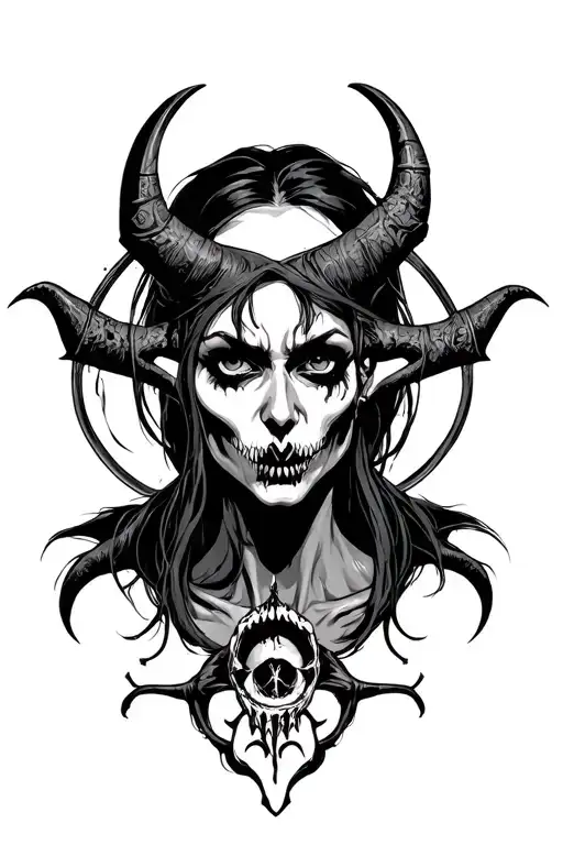 Combining Satanic Symbols And A Scary Female Character