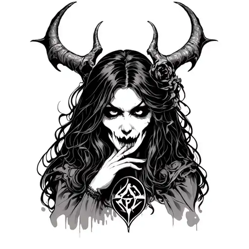 Combining Satanic Symbols And A Scary Female Character