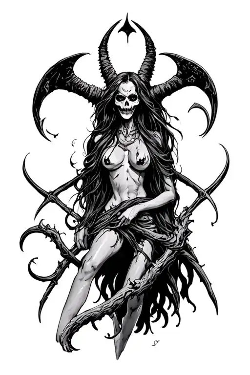 Combining Satanic Symbols And A Scary Female Character