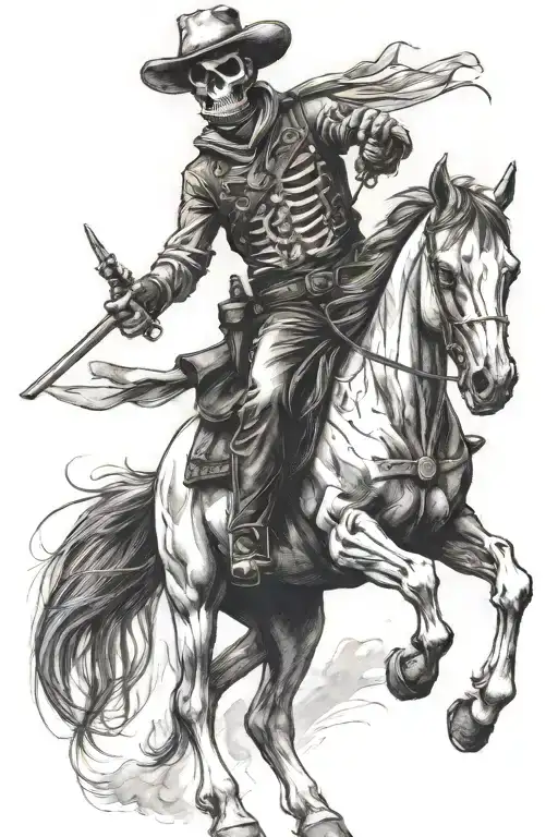 Skeleton Cowboy On Horse Riding