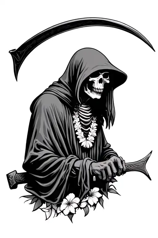 Grim Reaper With Scythe In Hawaii Shirt