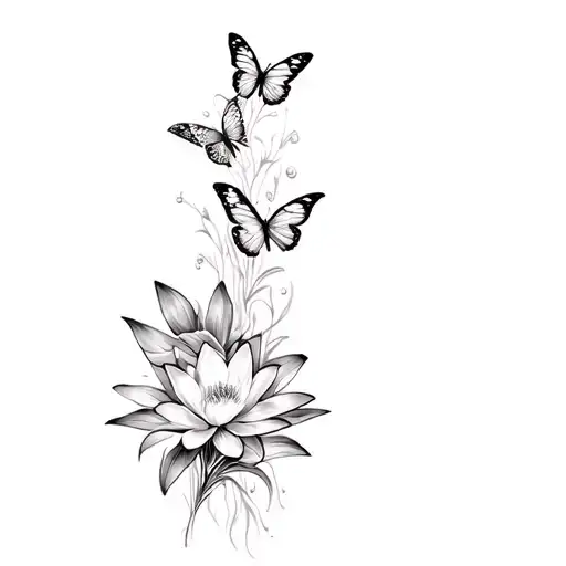 Larkspur Water Lilly Butterflies Intertwined Bold Blackwork