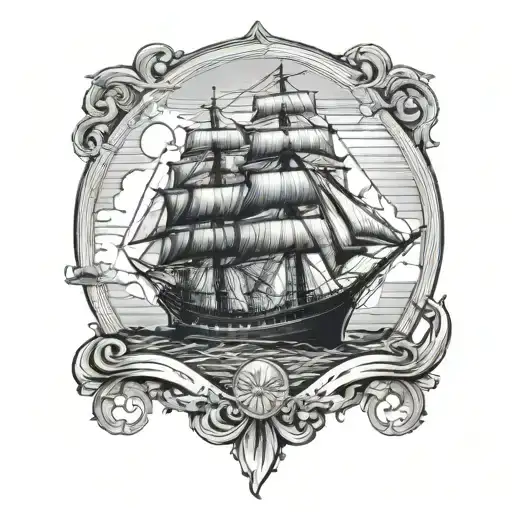 Tall Ship With Moon In Background