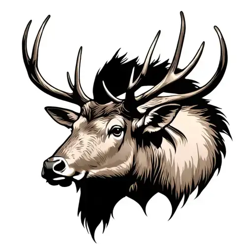 Bull Elk Head Half Black