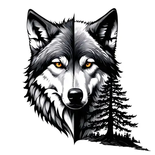 Half Wolf With Half Tree