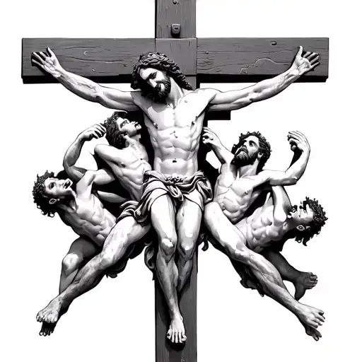 Crucifixion Of Jesus With Demons Fighting Each Other