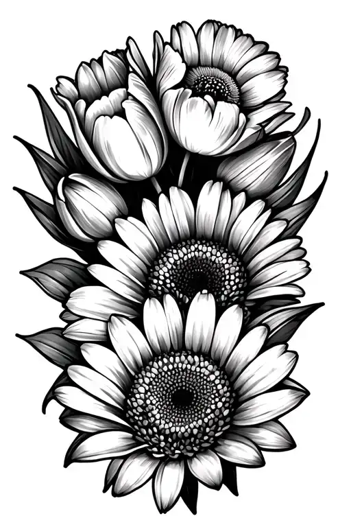 Tulips And Gerber Daisies Fine Line Back Of Forearm