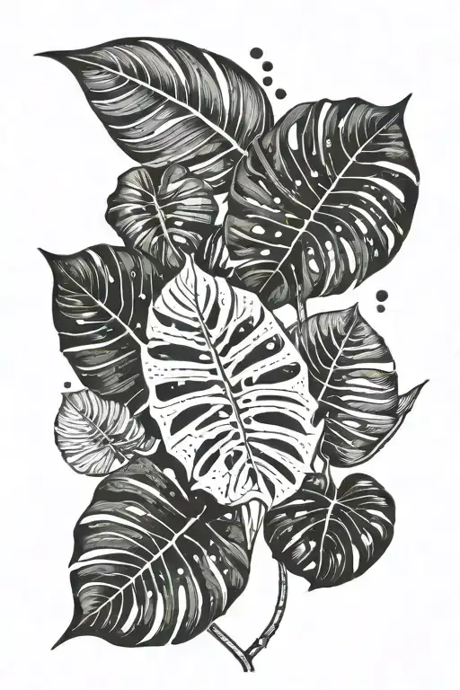 Monstera Leaf And Dot Mandala Design Incorporating