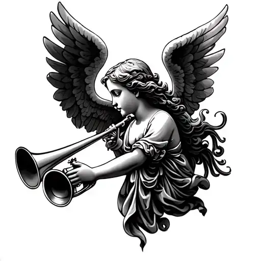 Small Traditional Themed Tattoo Of Angel Blowing Trumpet
