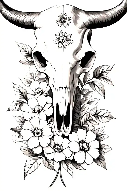 Western Bull Skull With Flowers