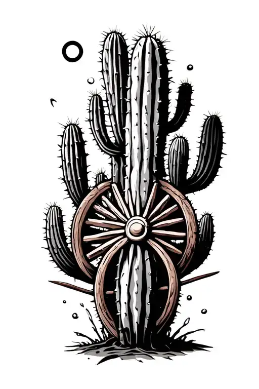 Wagon Wheel And Cactus
