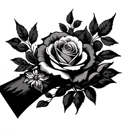 Rose Flower On Hand Connecting To Flowers Wrapping Around Arm