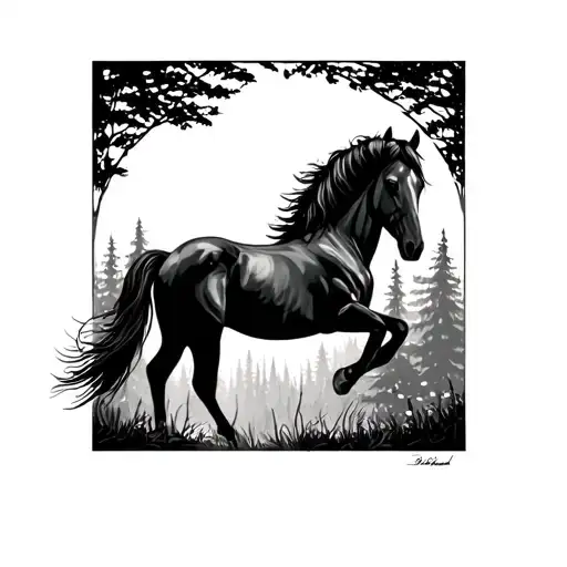 Horse Silloette With Forest Inside