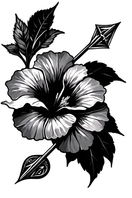 Sagittarius Arrow With Hibiscus Flower Intertwined