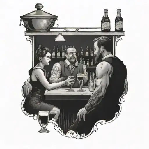Bartender Serving Drinks To A Group Of Fantasy Characters In A Tavern Setting