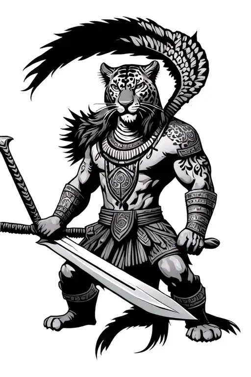 Jaguar Aztec Warrior Wielding His Sword