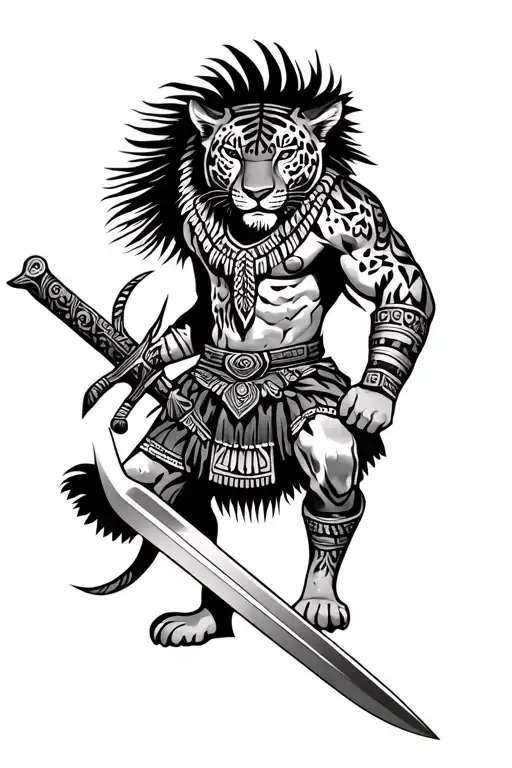 Realism Jaguar Aztec Warrior Wielding His Sword