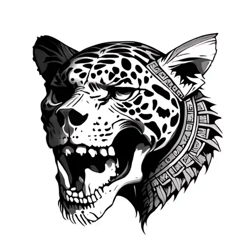 Realism Human Skeleton Head Jaguar Warrior Aztec