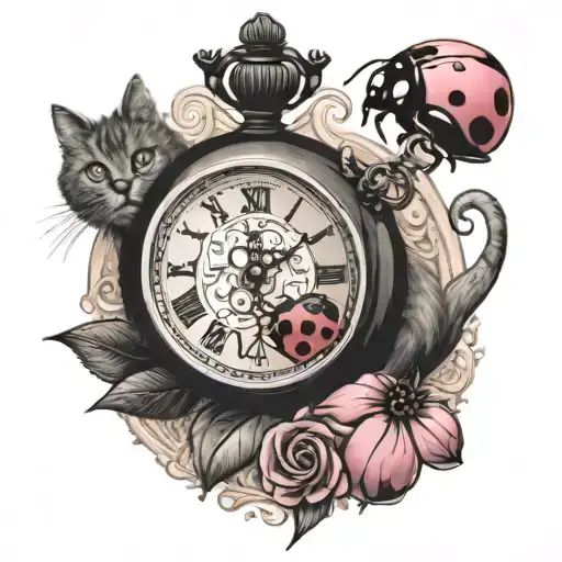 Pink With Pocket Watch Ladybug Cat Parchment Brandon And Malone