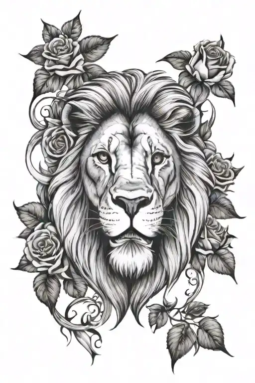 Lion And Roses Intertwined