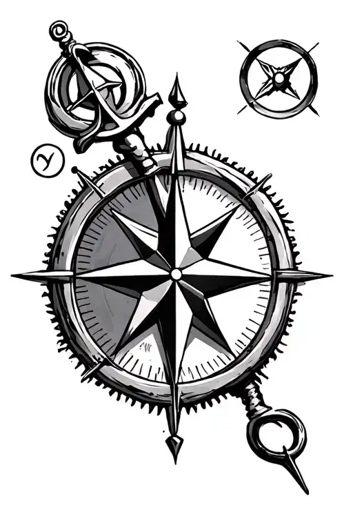 Nautical Star With Compass And Travel Theme