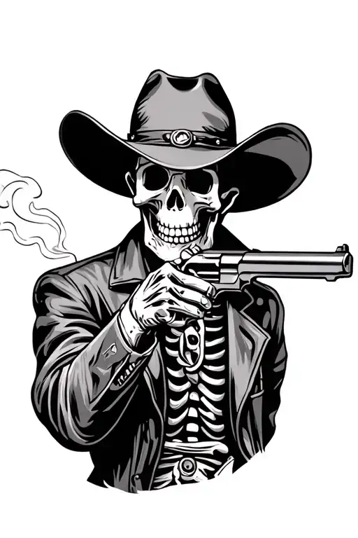 Cowboy Skeleton With Smoking Gun