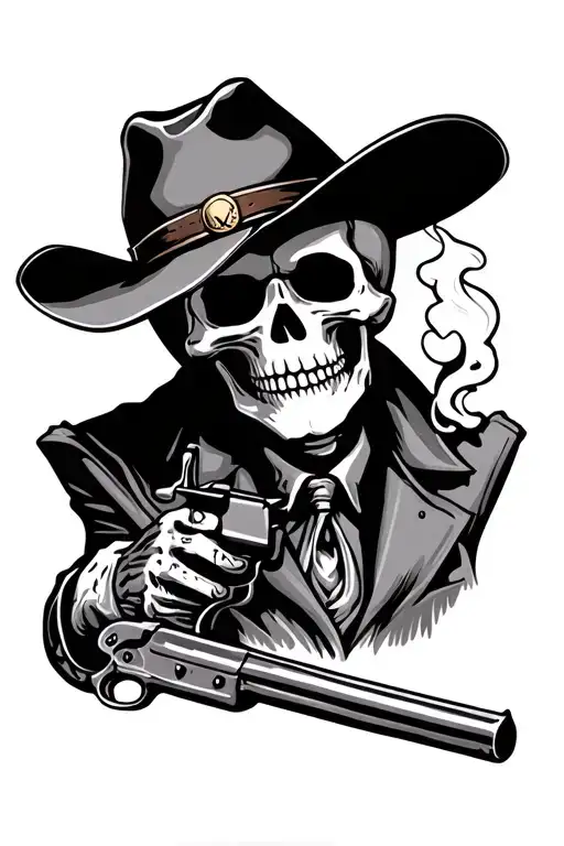 Cowboy Skeleton With Smoking Gun