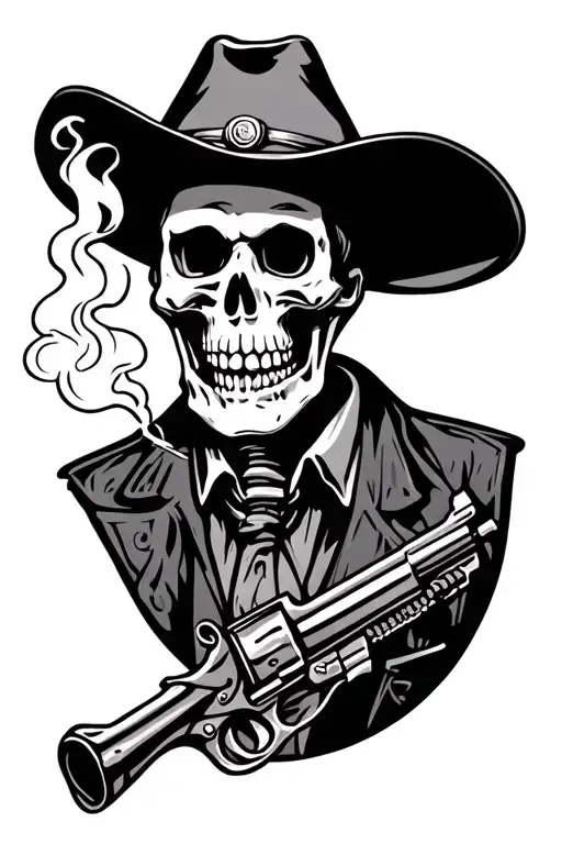 Cowboy Skeleton With Smoking Gun