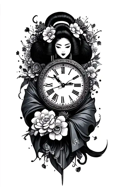Clock With A Geisha