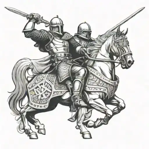 Templar Warrior On A Horse Fighting A Viking