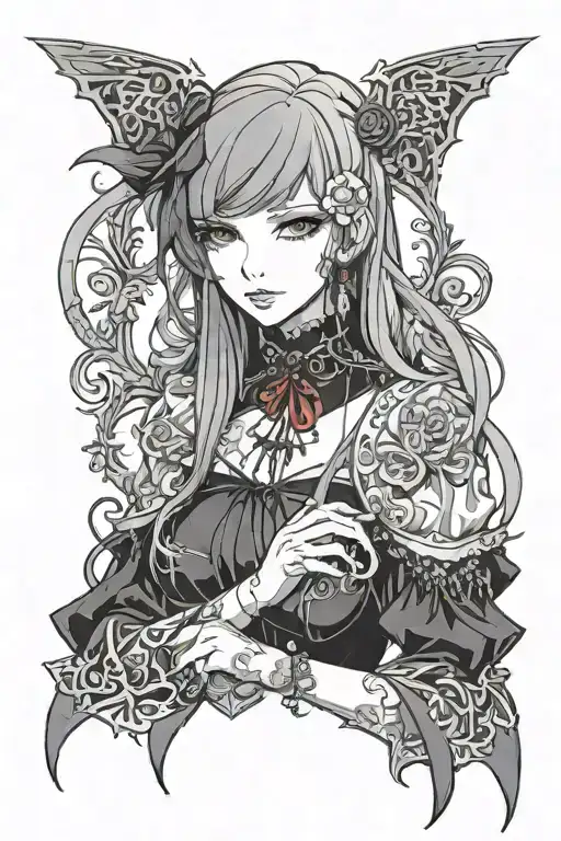 Female Anime Vampire Long Hair Bangs Gothic Dress